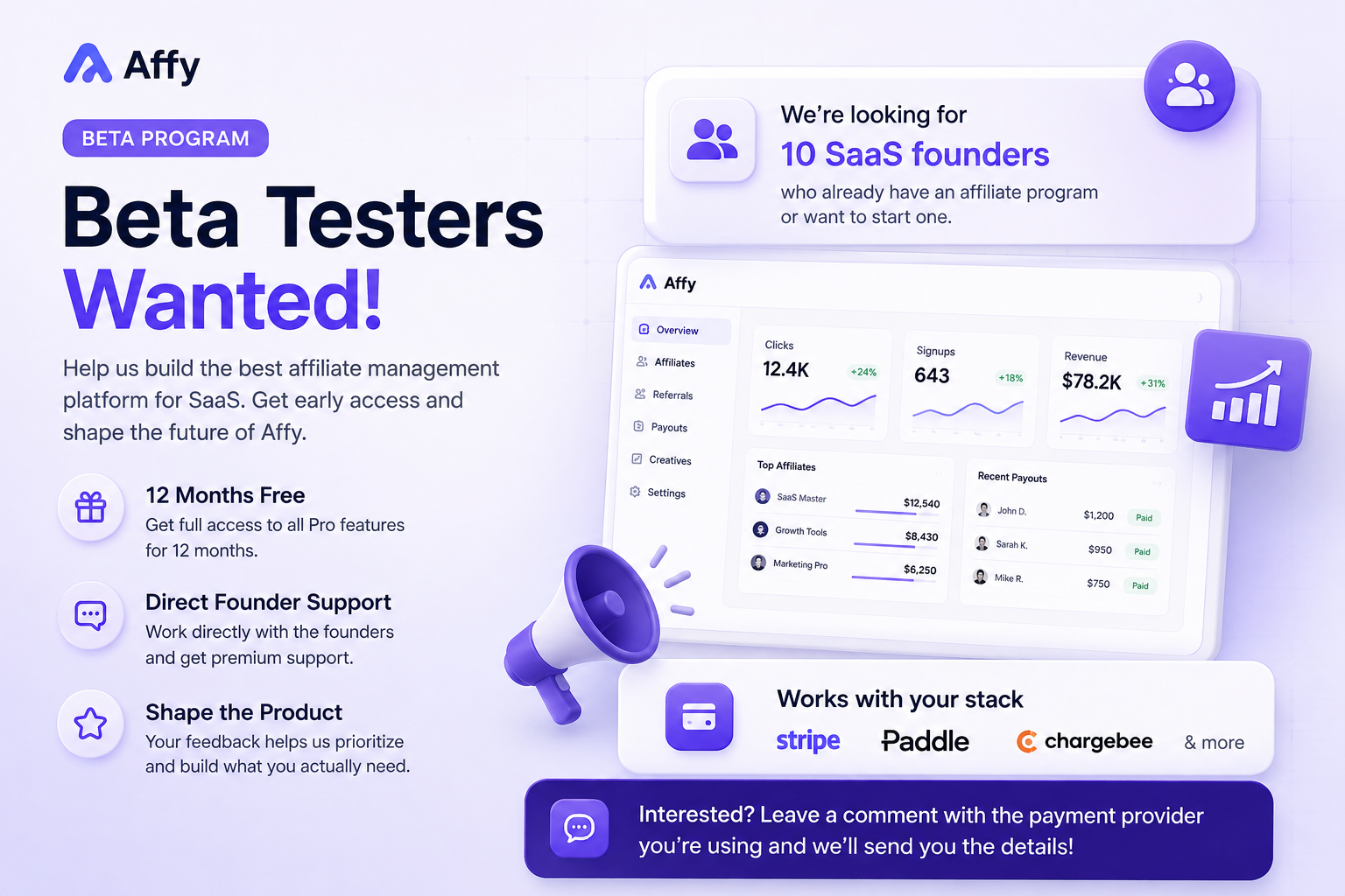 Looking for 10 SaaS Founders to Beta Test an Affiliate Management Platform